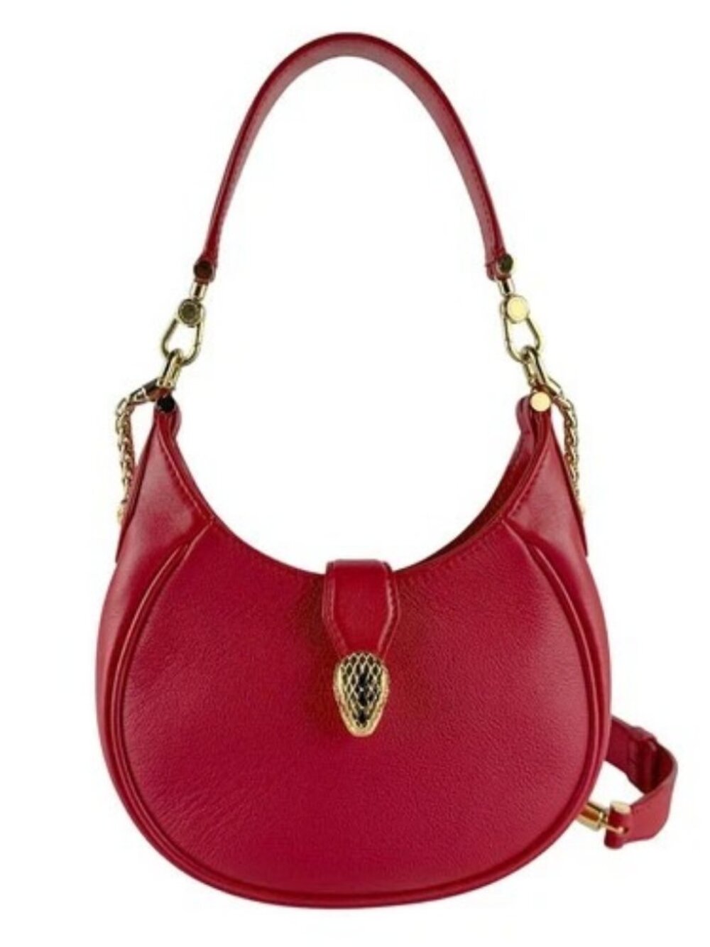 Auth BVLGARI Serpenti Forever Shoulder Bag Handbag Red/Gold Leather/Metal z9690